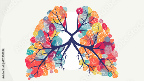 Abstract lungs with leaves and wind emphasizing the role of fresh air and nature in respiratory health .simple isolated line styled vector illustration