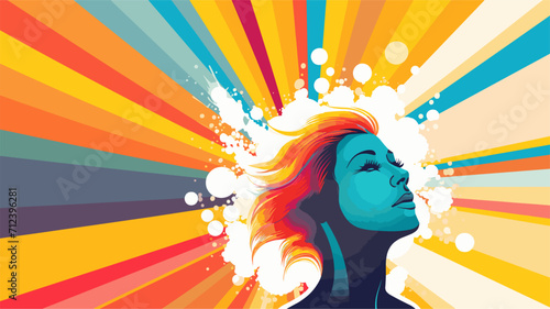 Abstract person with rays of sunlight radiating depicting the positive effects of exposure to natural light on mental health .simple isolated line styled vector illustration
