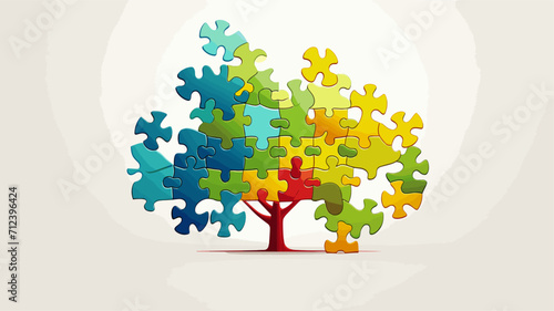 Abstract puzzle pieces fitting together to form a wellness symbol representing the holistic nature of health .simple isolated line styled vector illustration