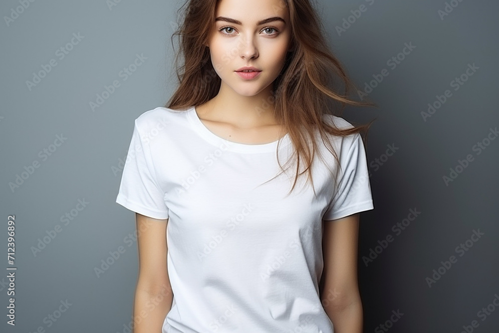 Woman in White Tshirt Mockup created with Generative AI Woman in White Tshirt Mockup created with Generative AI