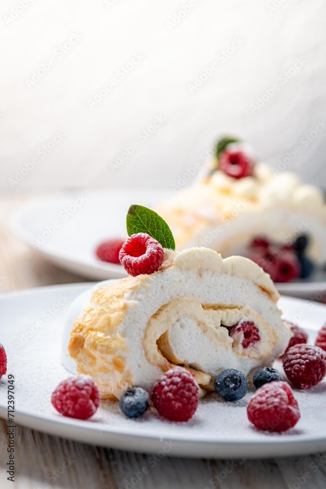 Meringue roll with wild berries Meringue roll with wild berries