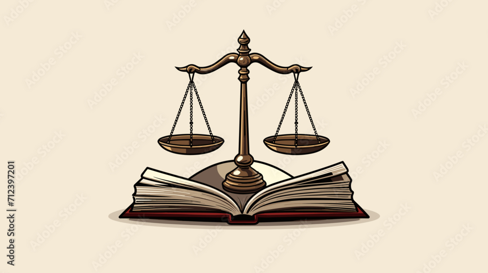 Scales of justice with an open book symbolizing the fairness and equity in education .simple isolated line styled vector illustration Scales of justice with an open book symbolizing the fairness and equity in education .simple isolated line styled vector illustration