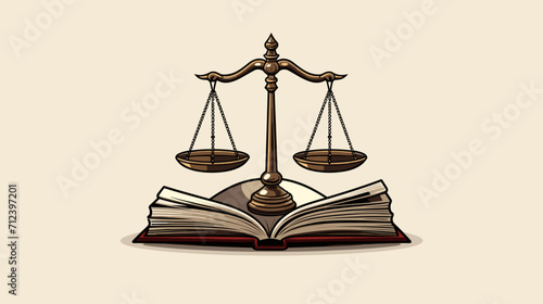 Scales of justice with an open book symbolizing the fairness and equity in education .simple isolated line styled vector illustration
