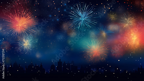 Beautiful creative holiday background with fireworks and sparkles © liang
