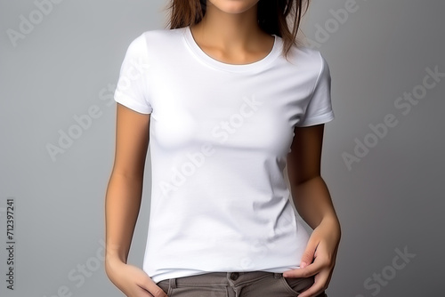 Woman in White Tshirt Mockup created with Generative AI