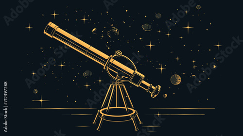 Telescope with constellations forming educational symbols connecting learning to the vast universe .simple isolated line styled vector illustration