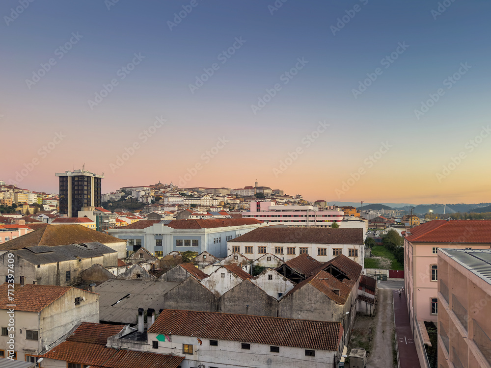 Beautiful view of the city of Coimbra. At the end of the day.