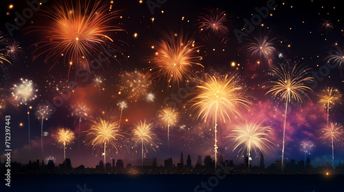 Beautiful creative holiday background with fireworks and sparkles © liang