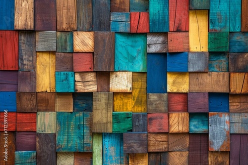 Wood aged art architecture texture abstract block stack on the wall for background  Abstract colorful wood texture for backdrop.