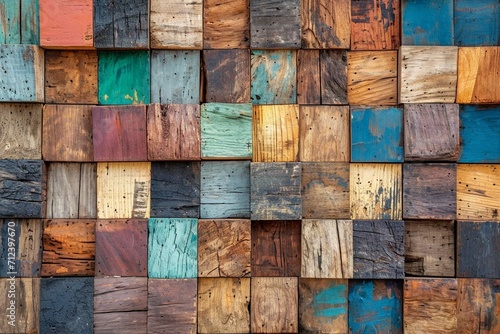 Wood aged art architecture texture abstract block stack on the wall for background, Abstract colorful wood texture for backdrop.