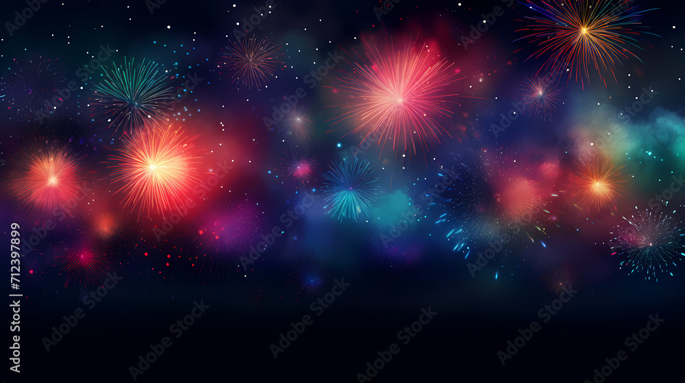 Fototapeta premium Beautiful creative holiday background with fireworks and sparkles