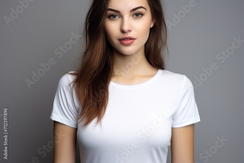 Woman in White Tshirt Mockup created with Generative AI