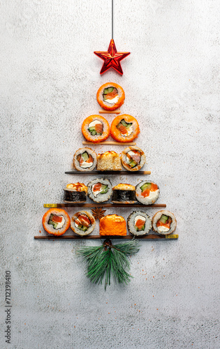 Christmas tree made of sushi