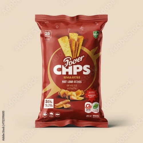 Potato sachets, yellow and red isolated on white background with copy and create space chips packing design