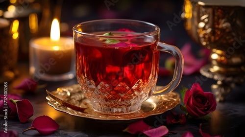 Delicate Rose Petal Tea in a Transparent Glass Cup