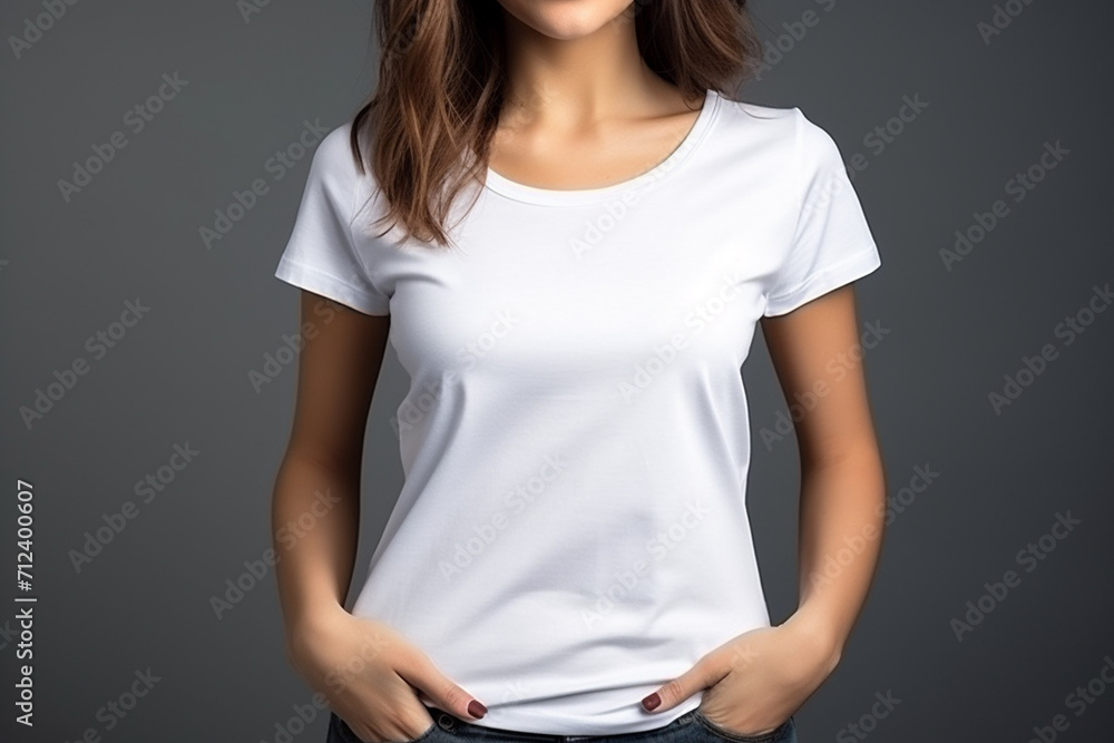 Woman in White Tshirt Mockup created with Generative AI Woman in White Tshirt Mockup created with Generative AI