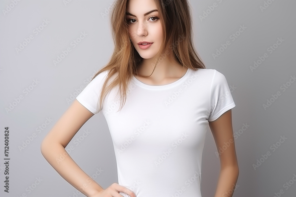 Woman in White Tshirt Mockup created with Generative AI Woman in White Tshirt Mockup created with Generative AI
