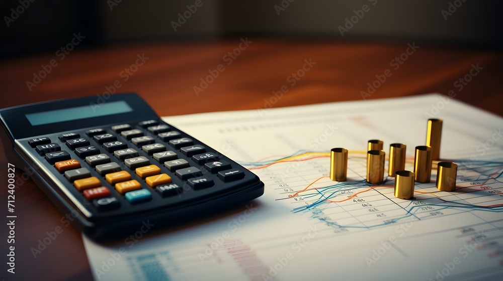 Financial graphs, Metrics, Reports on table with calculator. Financial graphs, Metrics, Reports on table with calculator.