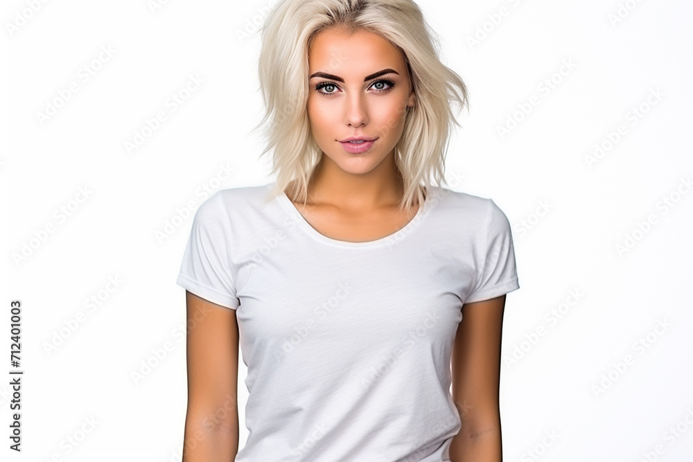 Woman in White Tshirt Mockup created with Generative AI Woman in White Tshirt Mockup created with Generative AI