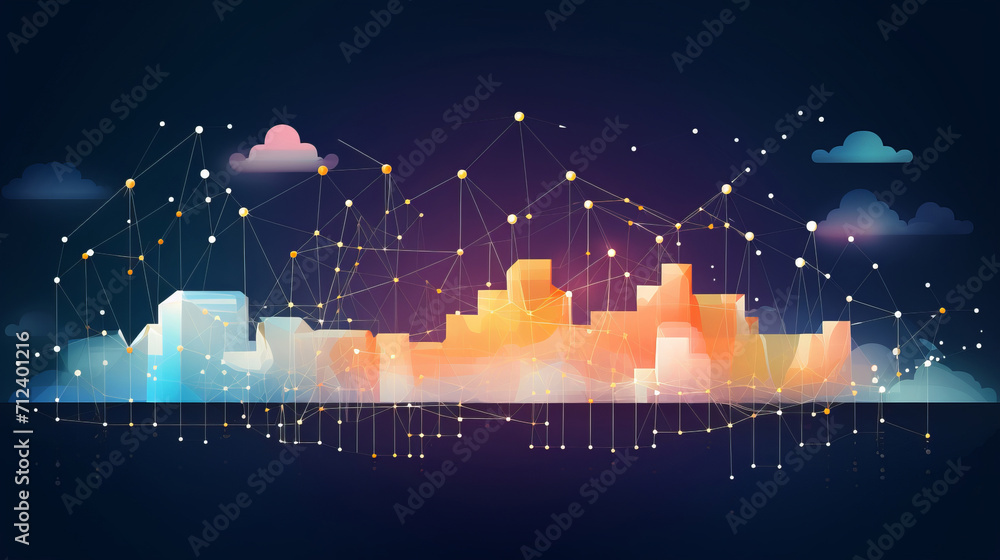 Cloud computing, global network, and future technology for communication, networking or ai. Clouds, lines or connection for cybersecurity, big data or innovation in digital data transformation - obrazy, fototapety, plakaty 