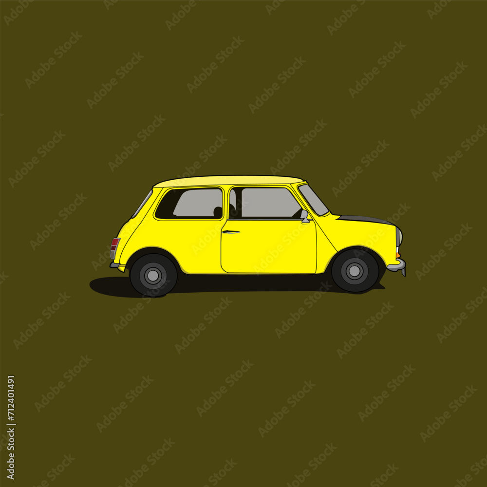 Illustration vector graphic of mini yellow car with side view Illustration vector graphic of mini yellow car with side view