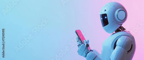 Robot with smartphone background photo