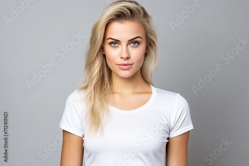 Woman in White Tshirt Mockup created with Generative AI