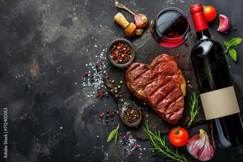 grilled beef steak for valentines day pragma in black background