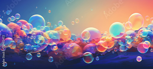 This design features a group of colorful soap bubbles floating in the air. The bubbles could be realistic or have a cartoonish style. photo