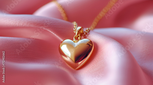 golden smal unique Heart pendant on beautiful background, generative ai photo