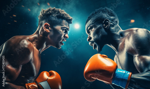 Two emotional strong man boxers in dynamic action in boxing ring © Andrii IURLOV