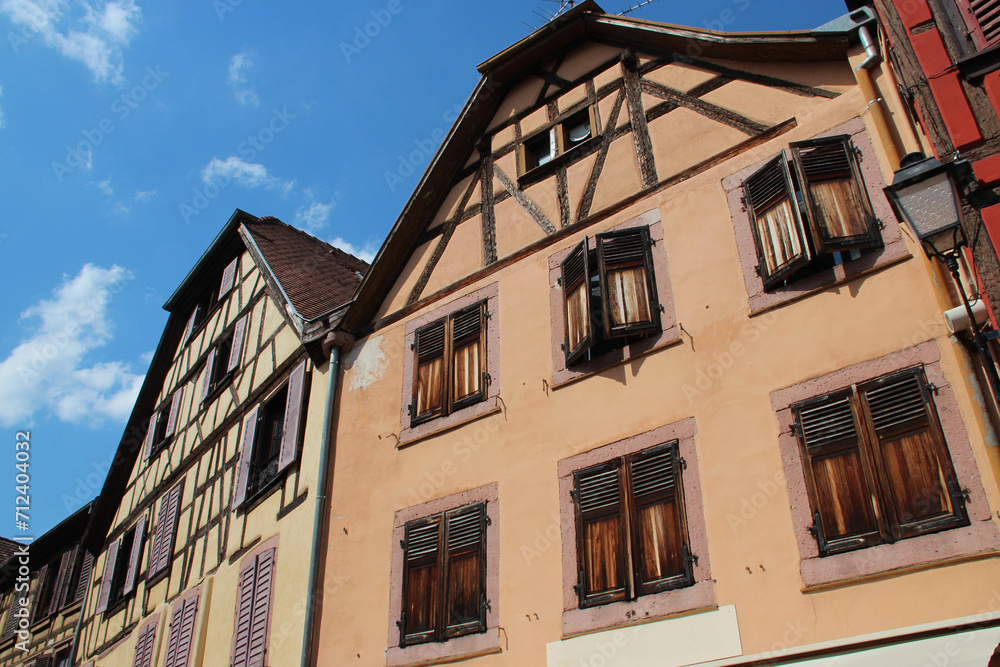 half-timbered houses in ribeauvillé in alsace in france