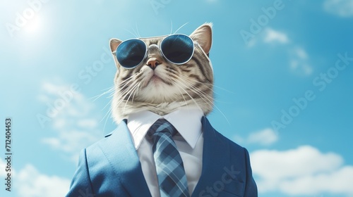 Cat Wearing Sunglasses, Suit, and Tie. Cute, Cuteness, Success, Successful, Business, Animal, Fun 