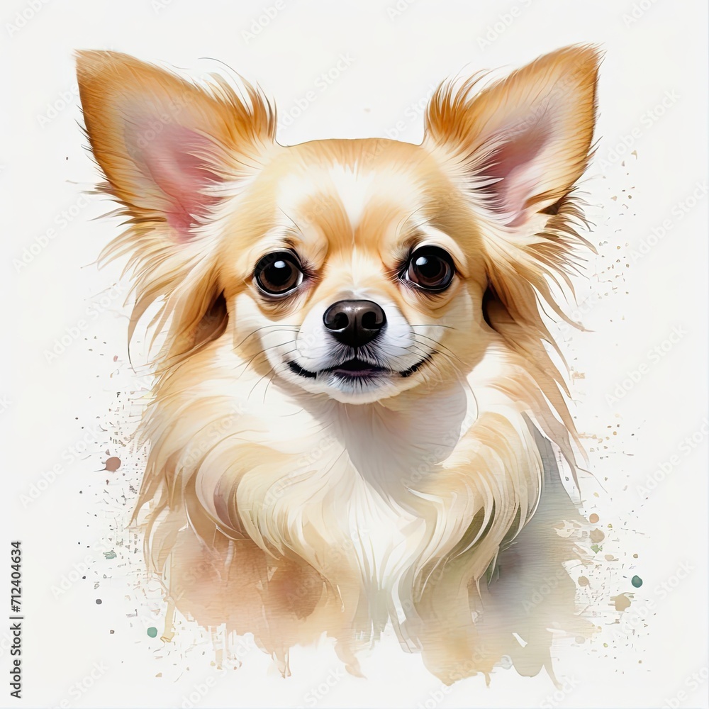 Watercolor cream chihuahua dog