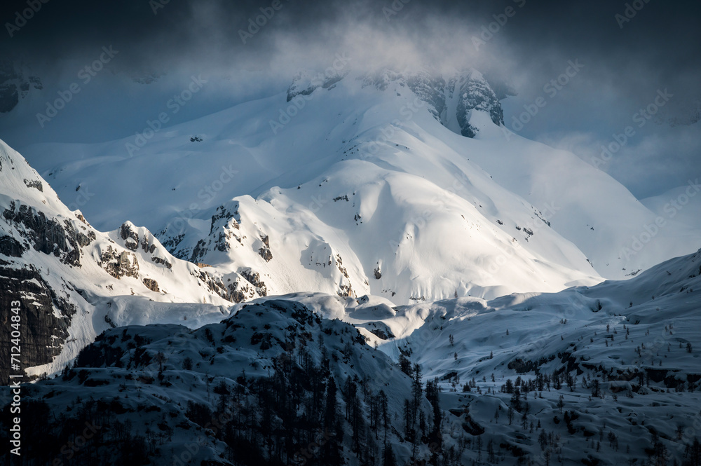 Obraz premium Snow on Mount Canin and Montasio. Spring snow