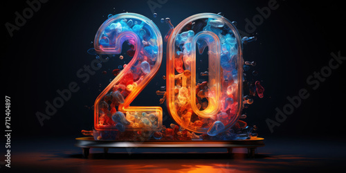 Beautiful 3D number 20 on a dark background. Number for birthday, anniversary, emblem, logo. photo