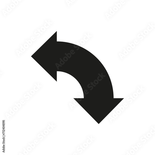 Dual semi circle wide bold arrow. Vector illustration. Semicircular curved thin long double ended arrow. 