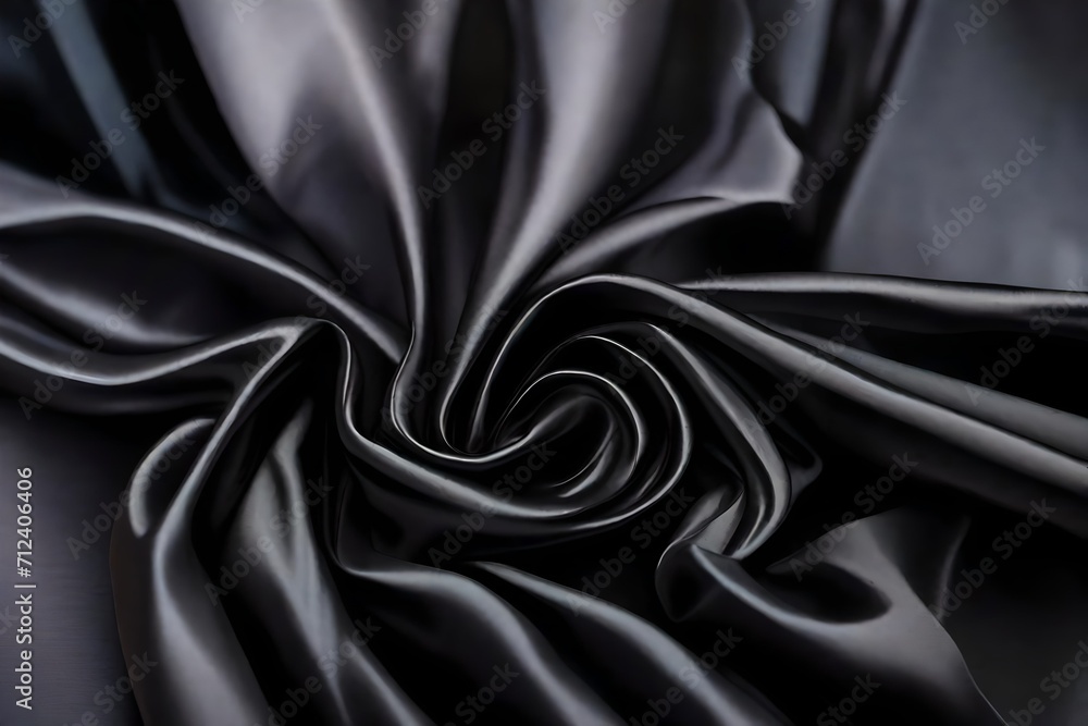 Blurred black silk fabric. Iridescent and shining like a star in the night sky, It has a taffeta-like body but a smooth surface that creates a subtle sheen.