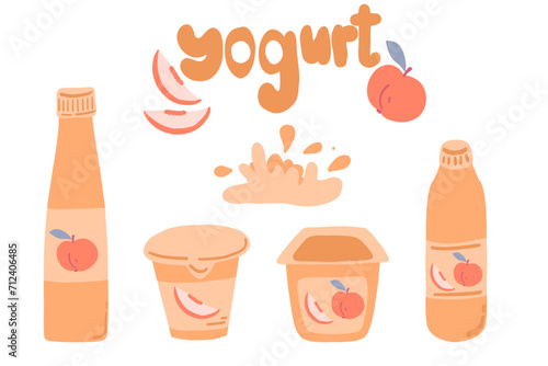 Set of yoghurts with peach orange flat design