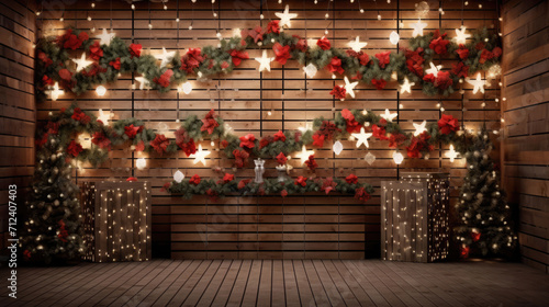 Step into a magical realm with this captivating rusted wooden backdrop, embellished with charming decorative accessories, stars, flowers, and the soft glow of LED lights for a rustic and enchanting am