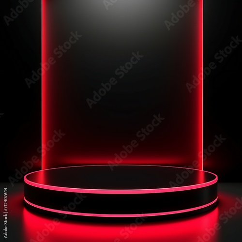 red light round podium and black background
