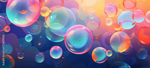 This design features a group of colorful soap bubbles floating in the air. The bubbles could be realistic or have a cartoonish style. photo