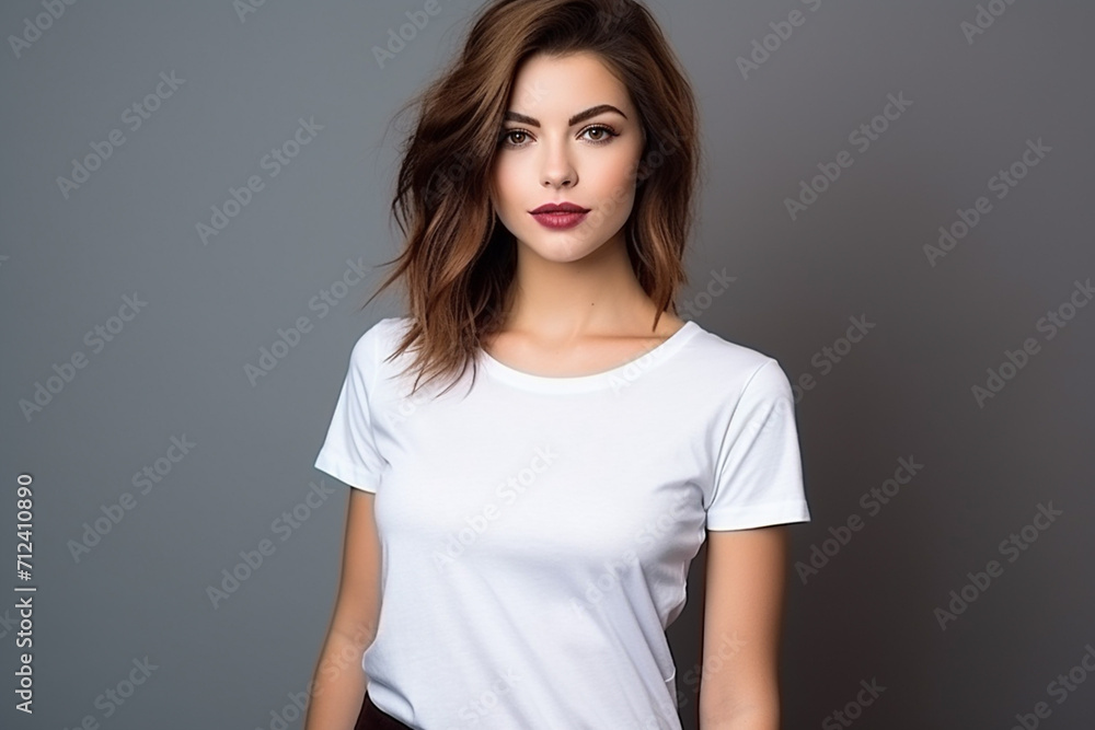 Woman in White Tshirt Mockup created with Generative AI Woman in White Tshirt Mockup created with Generative AI