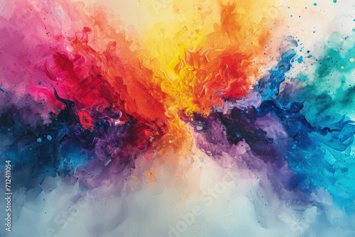 Splash or explosion of multicolored paint  swirl of watercolor or colored ink  abstract pattern background. Bright burst of colorful water. Concept of spectrum  banner  marble  liquid