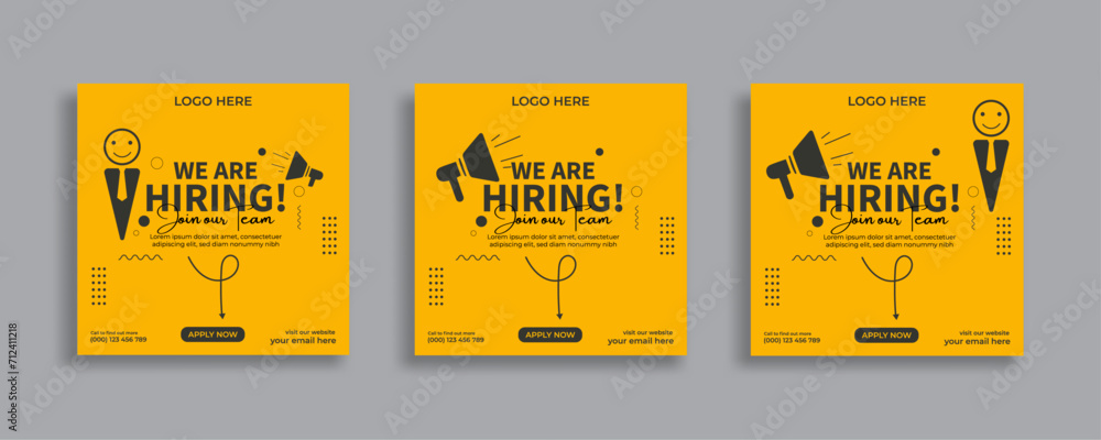 We are hiring job vacancy social media post or square web banner template vector design	 - obrazy, fototapety, plakaty 