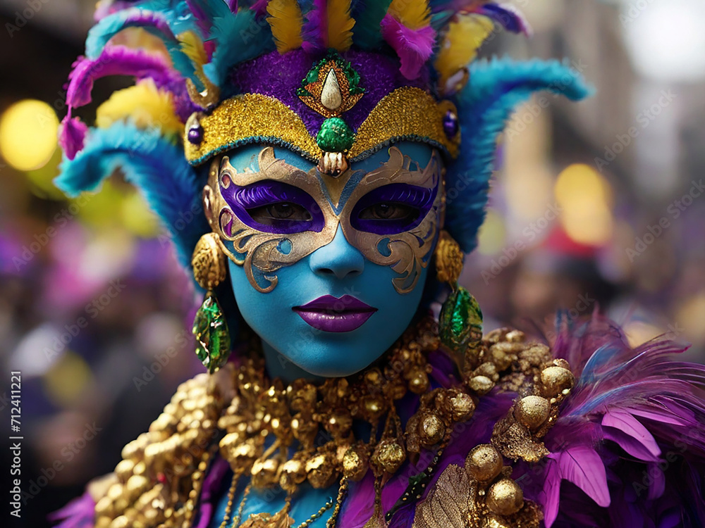 Mardi Gras Mask Costume, Traditional Carnival Design. Generative AI Mardi Gras Mask Costume, Traditional Carnival Design. Generative AI