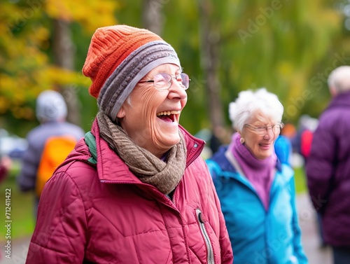 Elderly Bliss  Seniors Hiking and Relaxing in Park Senior Serenity  Friends Enjoying Nature