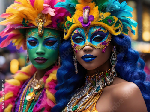 Mardi Gras Mask Costume, Traditional Carnival Design. Generative AI