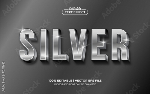 Silver Shiny Chrome Editable Text Effect, Editable Font Style Premium Vector photo