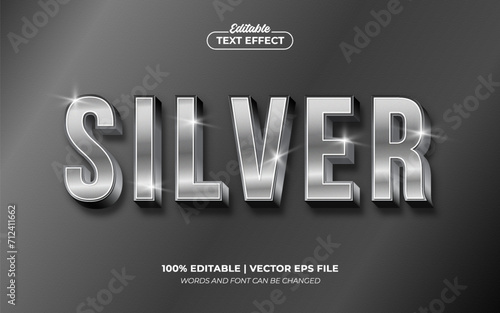 Silver Shiny Chrome Editable Text Effect, Editable Font Style Premium Vector